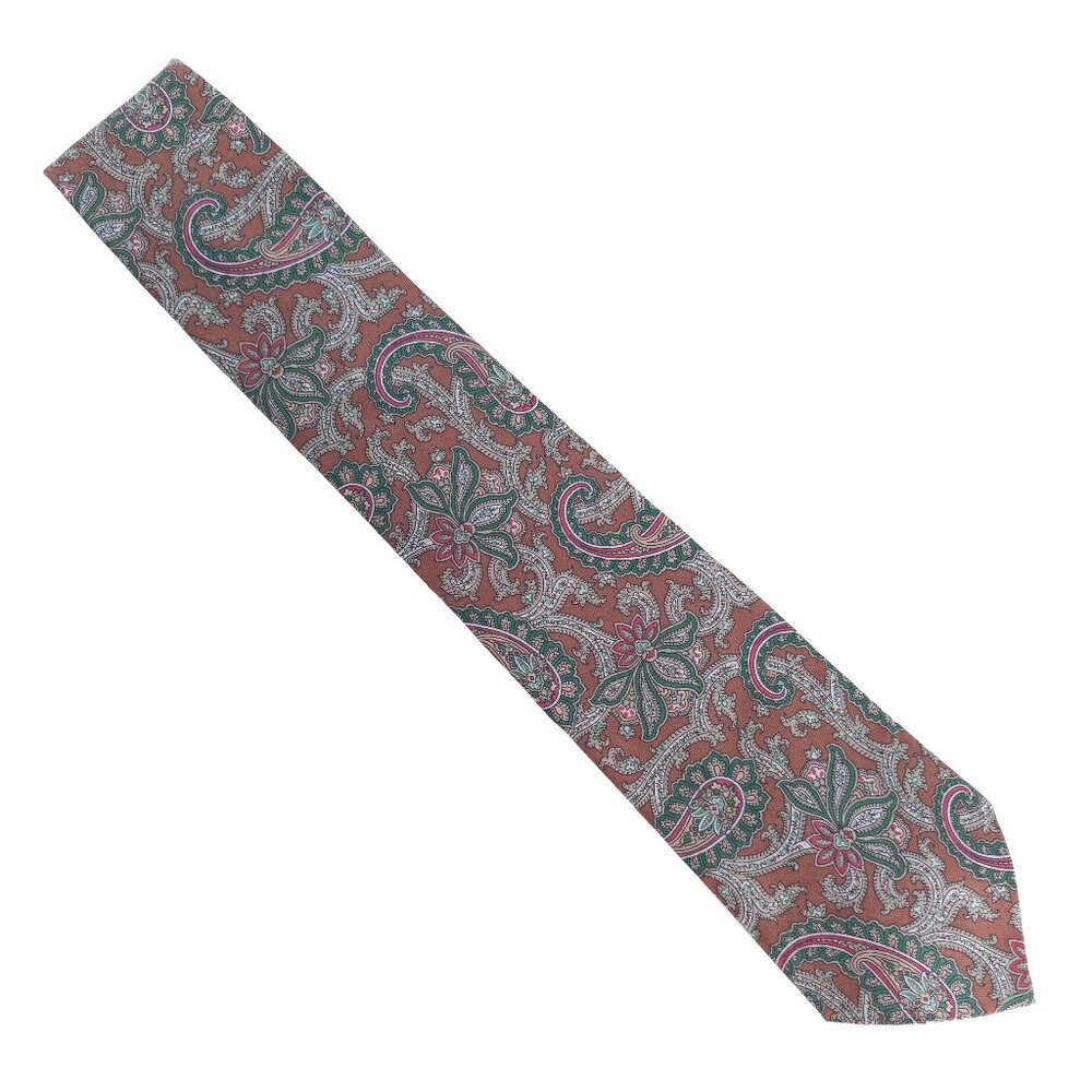 Rooster Men Necktie All Silk Paisley Color Brown Green Gray Size 58x3 - NWOT